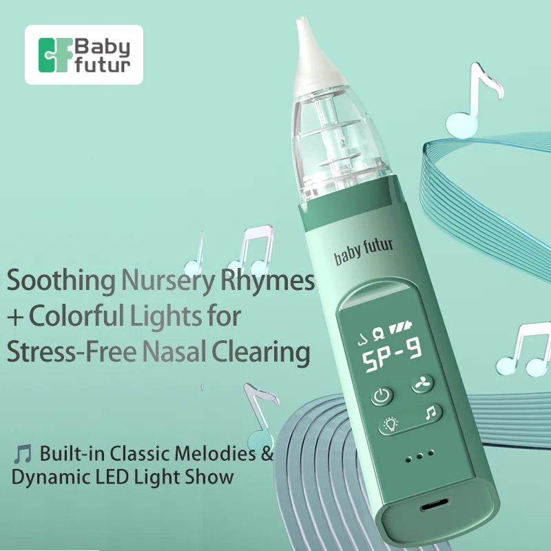 babyfutur Electric Baby Nasal Aspirator: Adjustable Suction, Safe Low-Noise, Rechargeable with Music & Night Light for Newborns