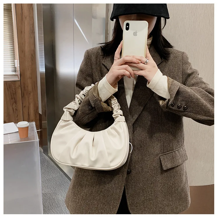 2024 Summer Pleated Handlebags For Women PU Cloud Bags Leisure Armpit Bag Shopping Shoulder Bags Dumpling Handbag Female 5