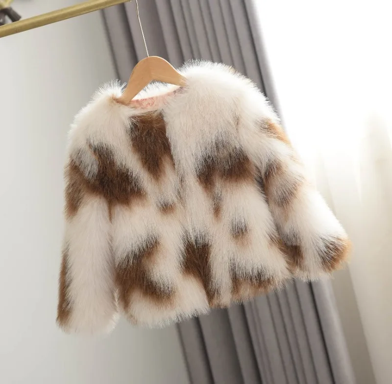 Winter Patchwork Fur Coat for Girls Short Round Neck - Uniqwear