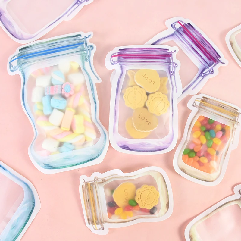 

Reusable Mason Jar Bottles Bags Seal Fresh Food Snack Nuts Candy Cookies Storage Bags Kitchen Organizer Zip Lock Bags Waterproof