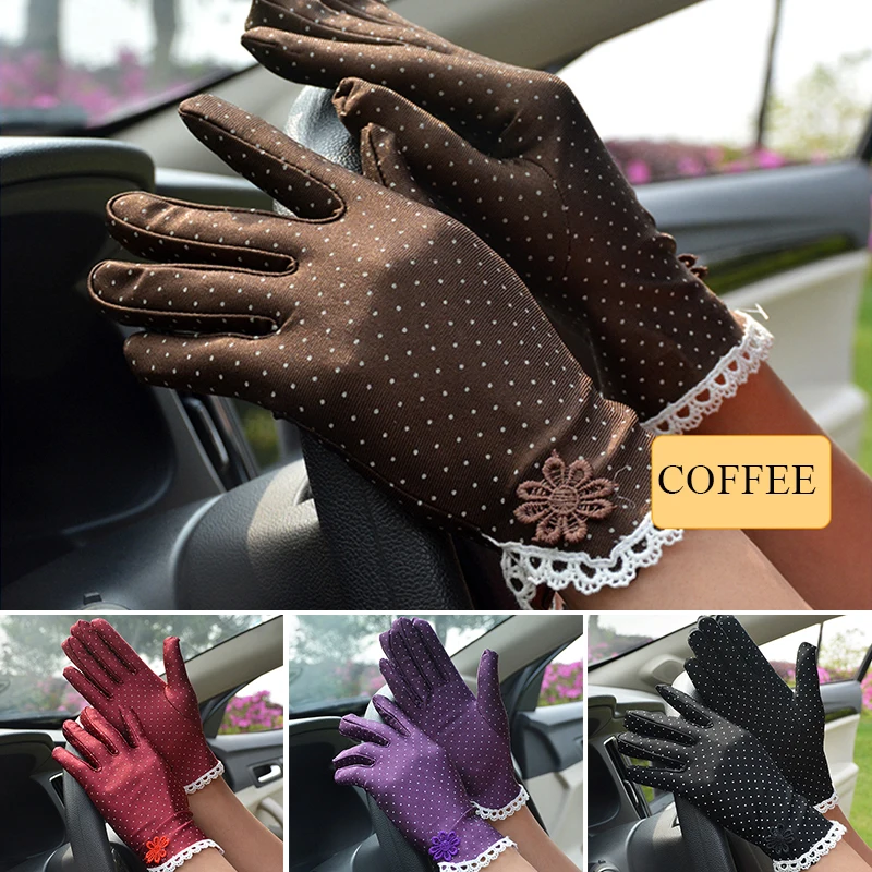 

1 Pair Short Stretch Spandex Mittens Small Dots Lace Patchwork Outdoor Breathable Anti-Slip Soft Thin Spots Driving Gloves