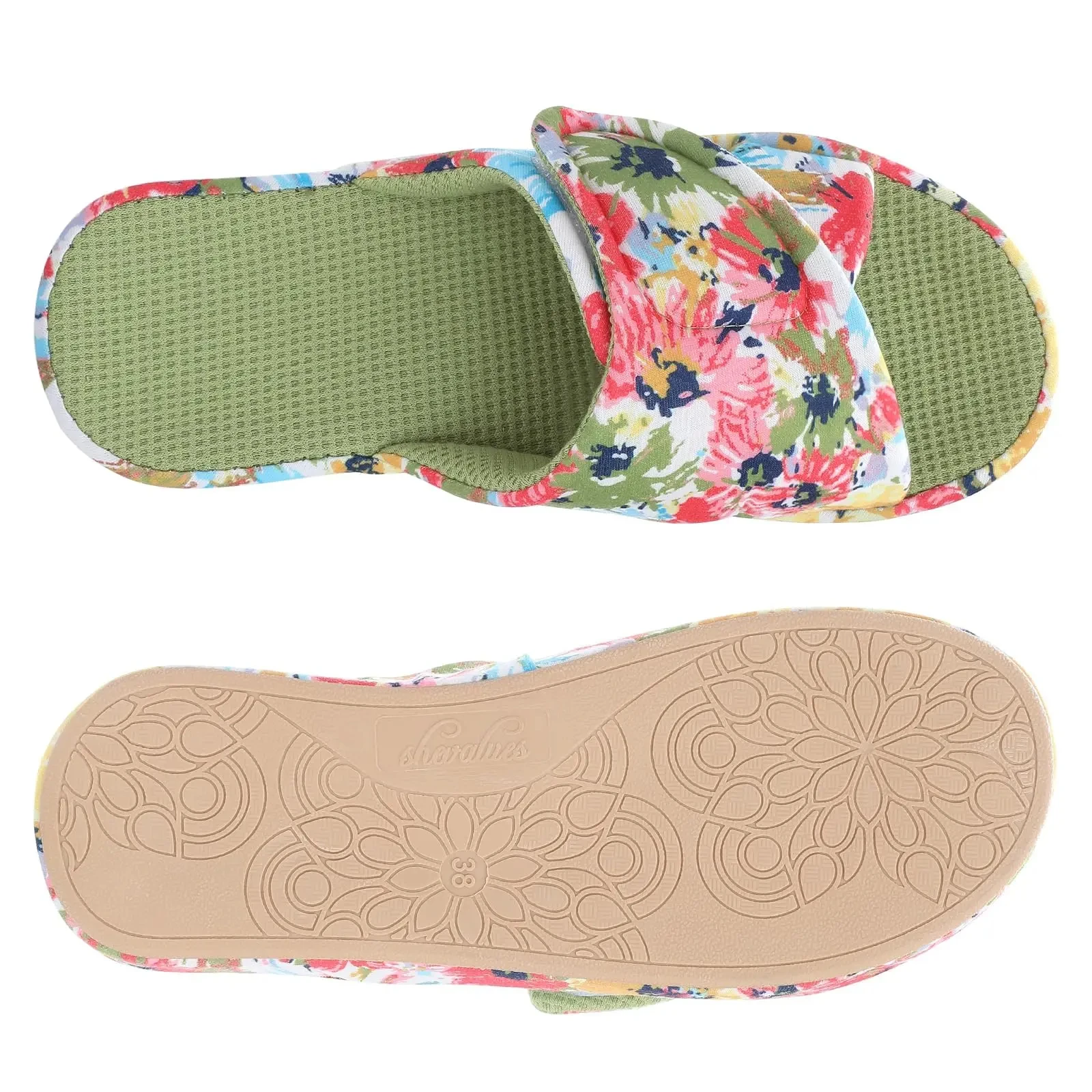 Shevalues Open Toe House Slippers For Women Breathable Waffle Indoor Cotton Slippers with Arch Support Slip-On Soft Sole Slides - 3
