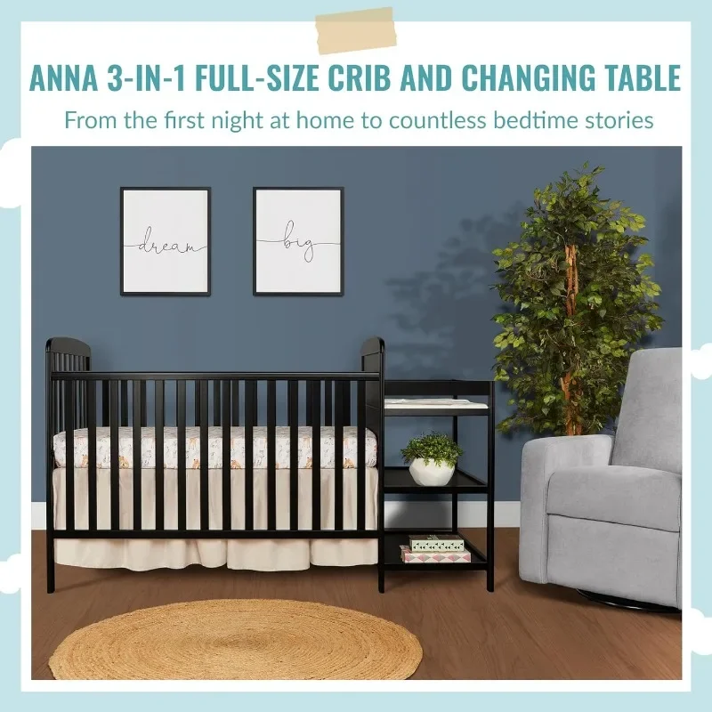3-in-1 Full-Size Crib and Changing Table Combo in Black,Non-Toxic Finishes, 5