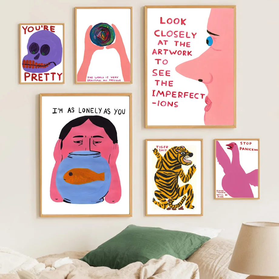 

David Shrigley Funny Lion Goose Tiger Goldfish Nordic Poster Wall Art Print Canvas Painting Wall Pictures For Living Room Decor