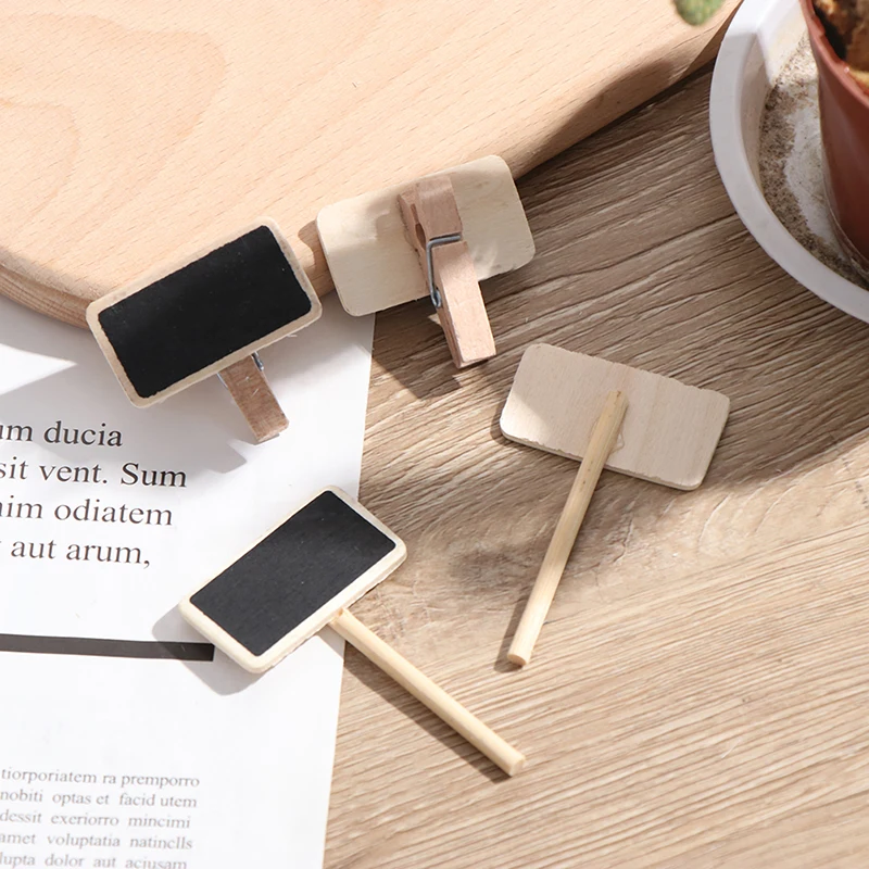 미니 칠판 나무 메시지 슬레이트 직사각형 클립 클립 패널 카드 메모 라벨 50 개