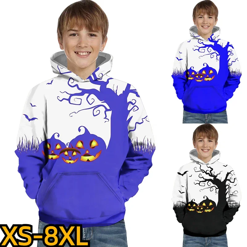 

2023 New 3D Printing Printing Pocket Neck Hooded Pullover Autumn Hallowmas Long Sleeve Tops Boys Sweater Winter Children's Roun