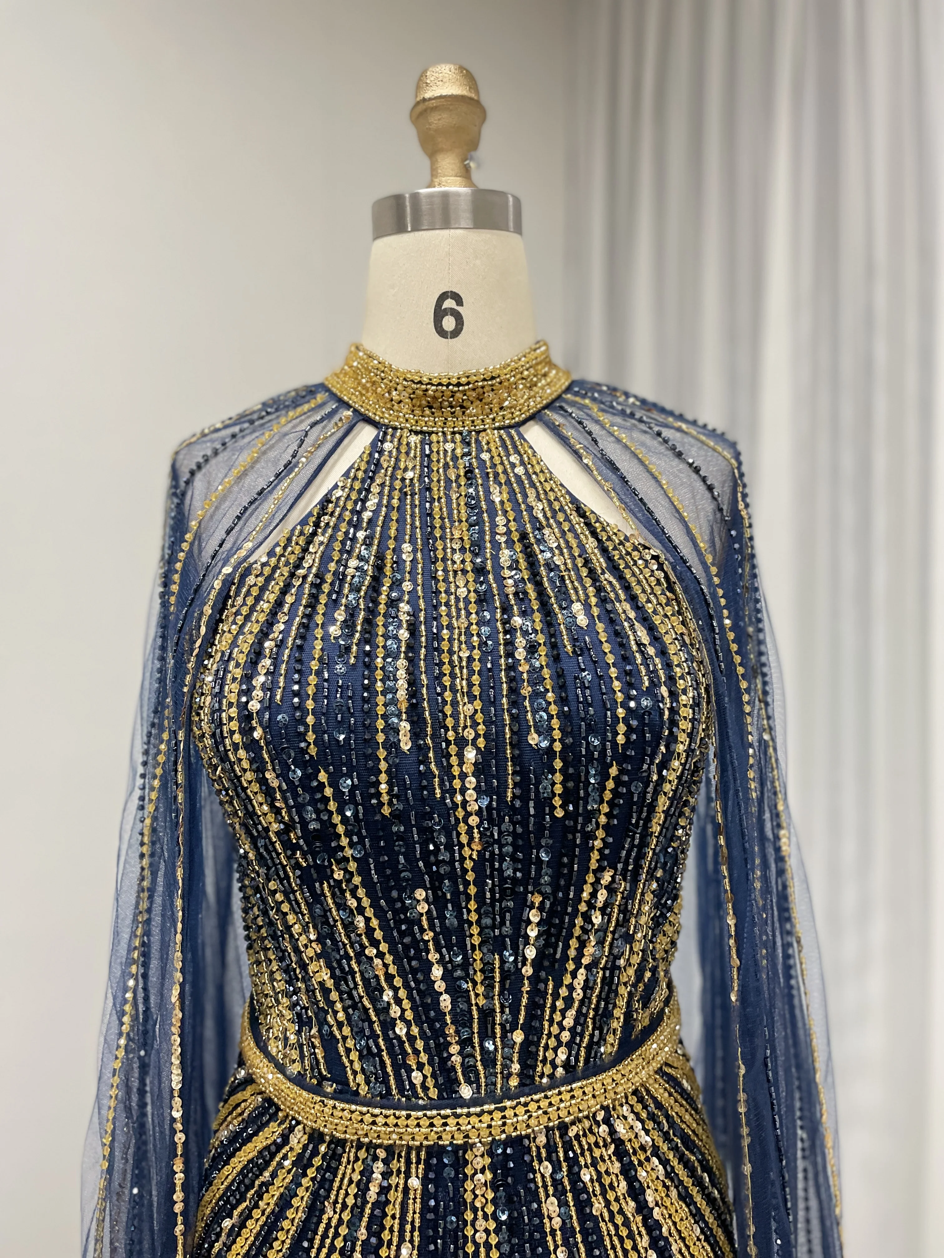 MYMB neue Arabisch Weinrot Luxus Perlen Meerjungfrau Abendkleid Cape Ärmeln für Frauen Hochzeit Party Kleider Anpassen MB40390 – Detail 10