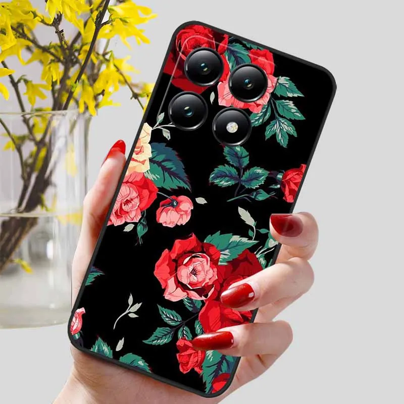 Floral Print Soft TPU Silicone Phone Cover with Black Bumpers