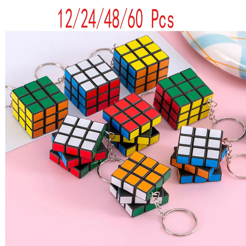 12/24/48/60 PCS 3x3x3cm 어린이를위한 미니 크리 에이 티브 매직 큐브 교육 장난감 게스트 패션 펜던트를위한 키 체인 파티 선물