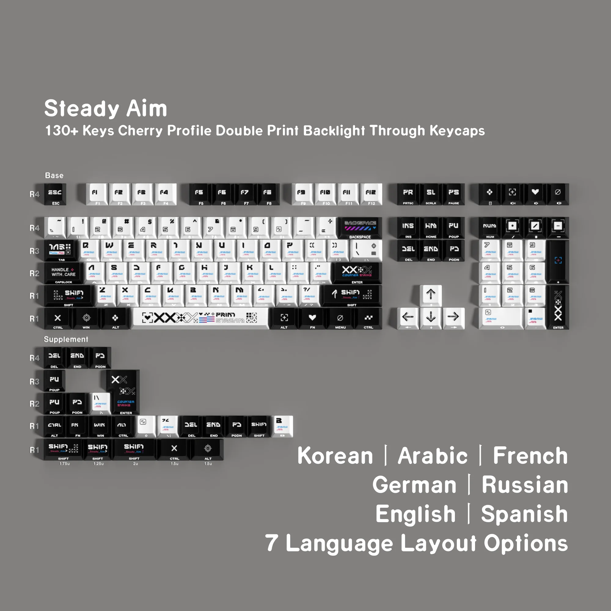 Black & White PBT Korean Keycaps with Double-Side Print