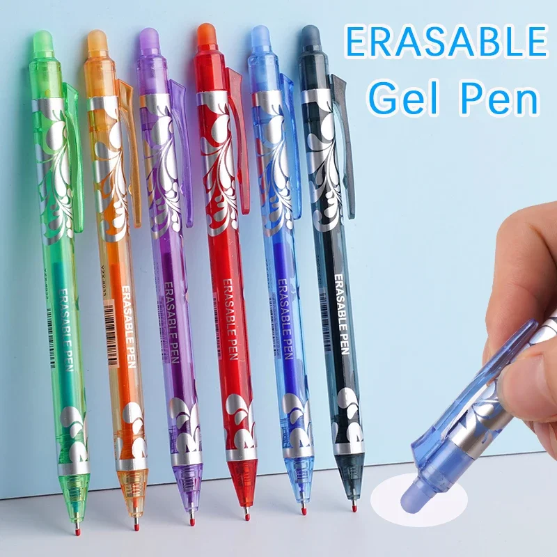 Large Capacity Ink Erasable Pen 6-color Push Gel Pen Set 0.5mm Transparent Colors Pen Office Writing Supplies Kawaii Stationery
