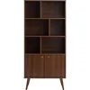 Milo Mid-Century Modern Bookcase with Six Shelves, Two Doors, and Brushed Brass-Finished Knobs 1