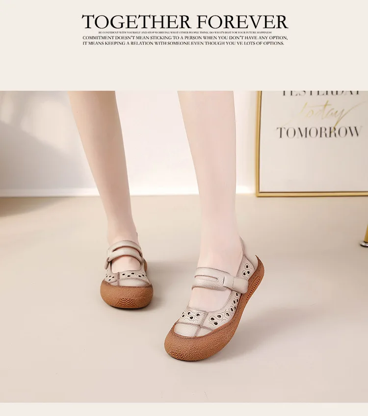 Neue V-Schnitt-Rindslederschuhe für Damen, luxuriöse Ballerinas mit breiter Zehenpartie, Damen-Vintage-Slip-on-Römerschuh, hochwertige Markenmokassins – Detail 7