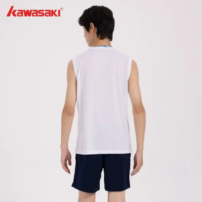 Kawasaki Badminton Clothing Men's V-neck Vest T-shirt Sweat-Absorbent Quick-Drying