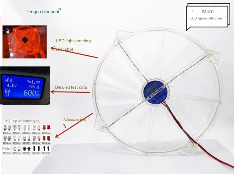 New Silent Pengda Blueprint 20CM Circular LED Luminous 2020 Transparent 5V 200 * 20MM Cooling Fan