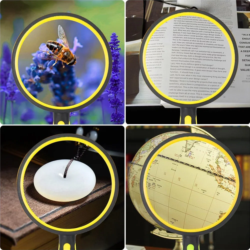 Magnifying Glass 6-10X Kids Magnifying Glass with Non-Slip Rubber Handle for Seniors Reading Kids Nature Exploration