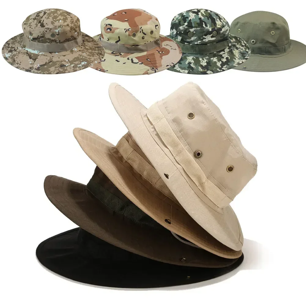 Cappello Boonie mimetico Cappelli a secchiello tattici Cappello estivo Panama Caccia Escursionismo Cappellini da sole mimetici all'aperto da uomo - immagine 4