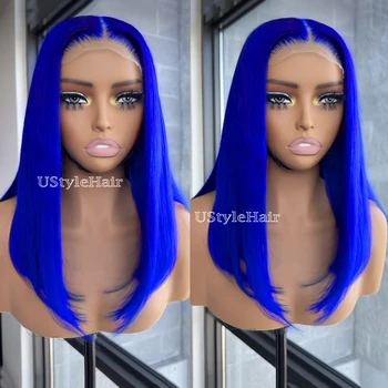 Blue Bob Wig Short Lace Front Synthetic Wigs for Women 12-16 Inches Natural Looking Silky Straight Daily Use Cosplay Party