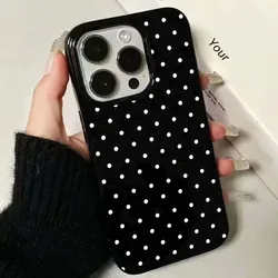 Chic Korean INS White Polka - Dot Shockproof Phone Case - Elegant Black Soft Cover - iPhone 15 Plus (1)