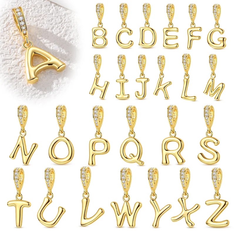 Elegant 925 Sterling Silver Golden Letter Pendant Charm Bead for Women - Jewelry Gift DIY