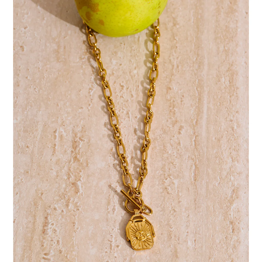 Yhpup Rectangle Double-Sided Sun Moon Pendant Necklace