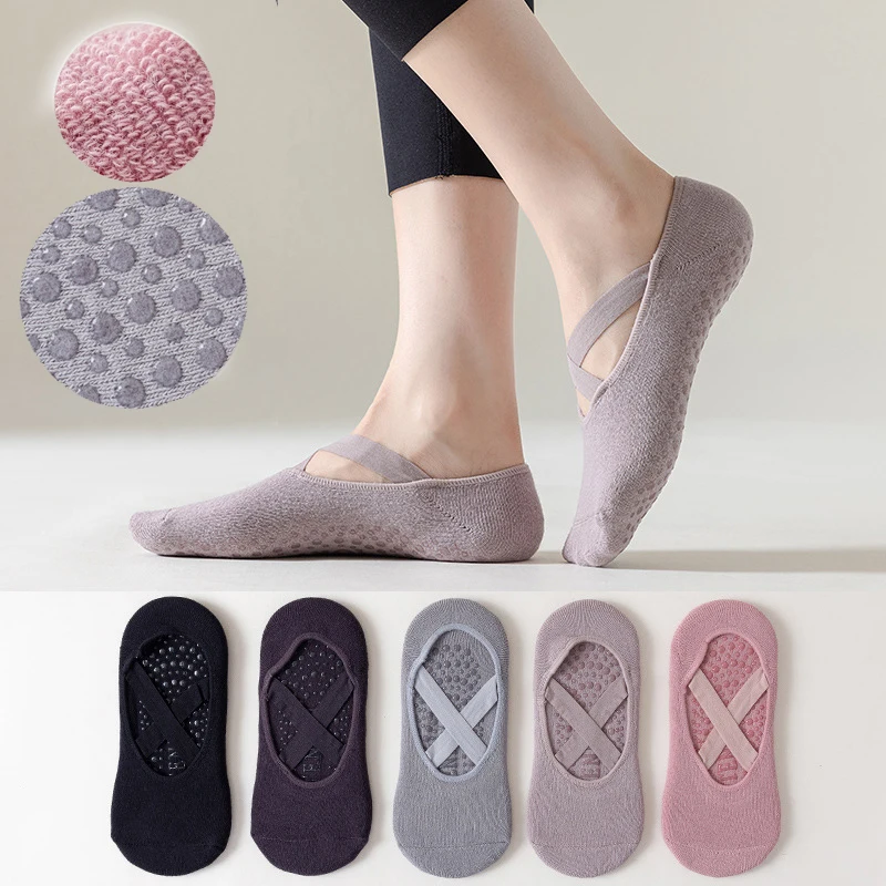 

Yoga Socks Women Cotton Silicone Non-slip Pilates Grip Towel No-Show Barre Socks Bandage Indoor Floor Gym Fitness Sports Socks