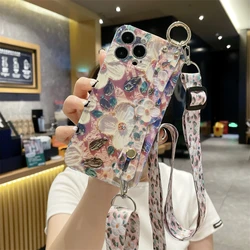 Floral Crossbody Phone Case with Wrist and Lanyard Strap - iPhone 14 Pro Max (A01)