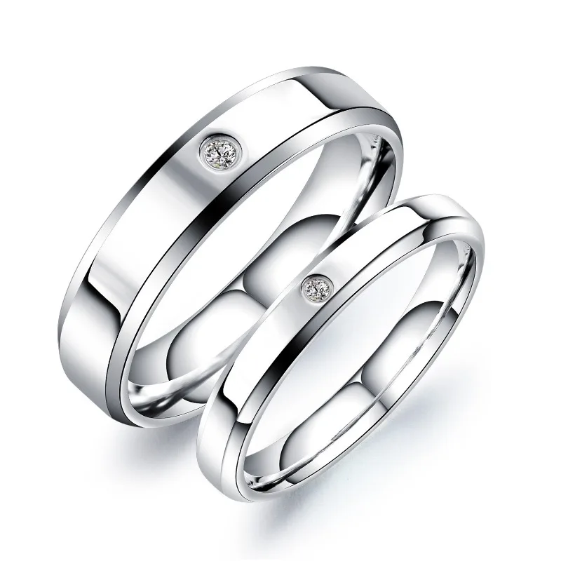 1Pc Simple Fashion G23 Taitanium Ring for Men Women, Shinning Cubic Zerconia Stainless Steel Wedding Ring for Women 1