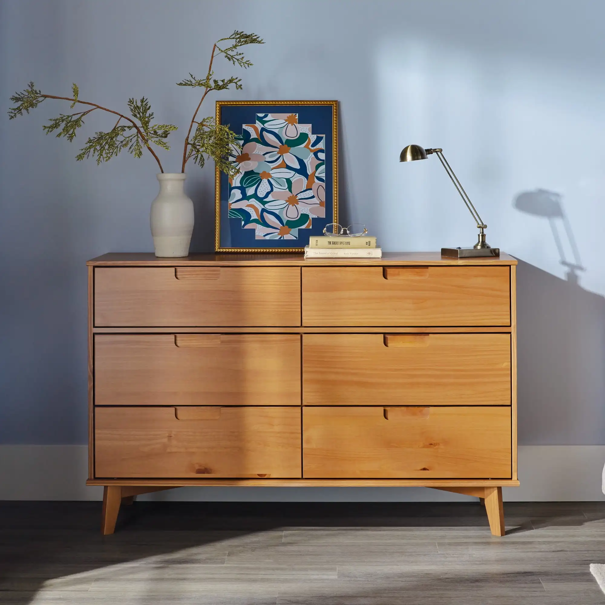 

6-Drawer Solid Wood Caramel Dresser Storage Cabinet Living Room Cabinets