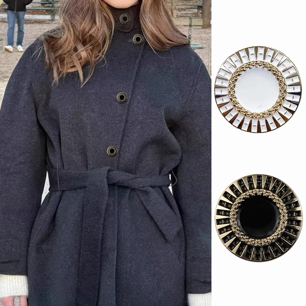 블랙 앤 화이트 메탈 버튼 골드 트림, 가디건 블레이저 재킷 코트 장식 버튼에 적합, 10 세트 패션