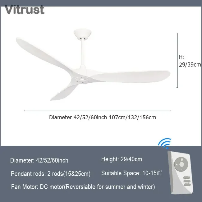 Ventilator met licht 52'' tropische plafondventilator met afstandsbediening van houten blad Plafondventilator met 5 glazen lampenkap en 5 omkeerbare bladen voor binnen/buiten Woonkamer Slaapkamer Keuk