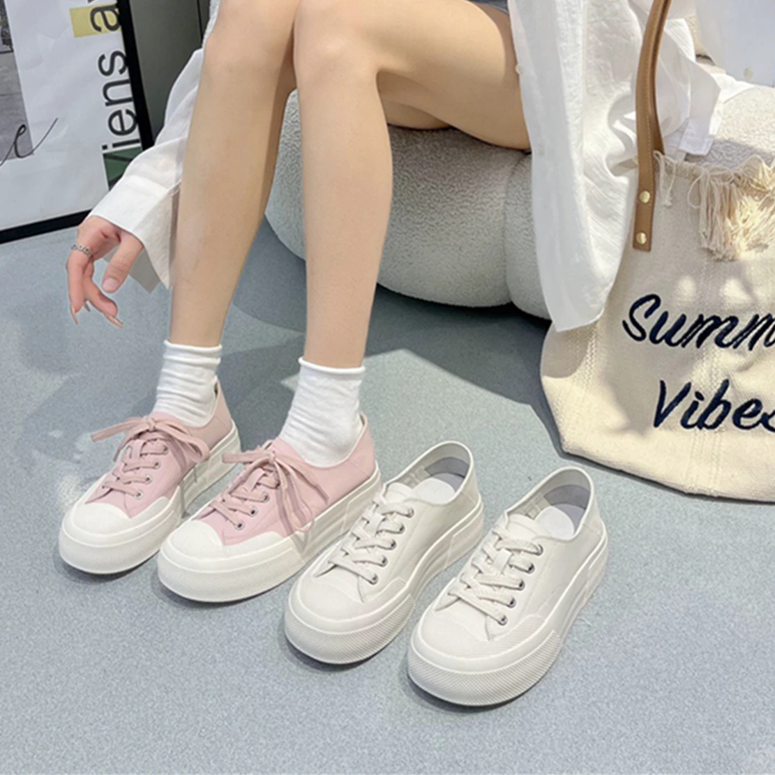 

Jenny&Dave 2023 Comfortable Summer Sneaker Shoes Women Ins Fashion Blogger Pink ColorAnd Breathable Leather Canvas Shoes