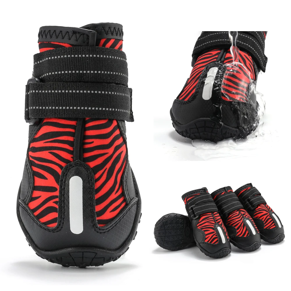 Pet Shoes Waterproof for Large Dogs Zebra Pattern Pet Rain Boots Rugged