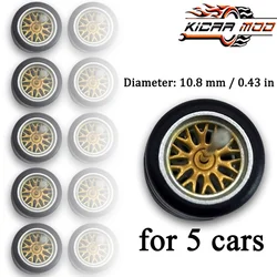 1/64 Diecast Car Accessory: Fixed Rubber Tires with Spoke Design (Set of 5) (MMW145)