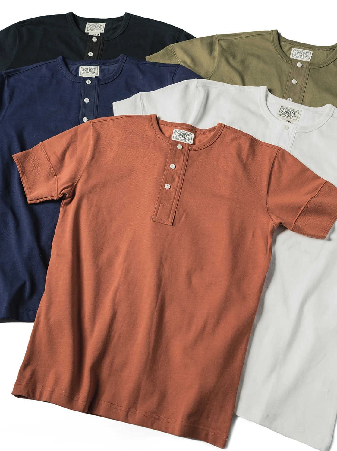 Red Bronson American Retro Henry Collar Base irt ort Sve T-irt Pure Cotton Khaki f Sve Tee Youth Casual Wear