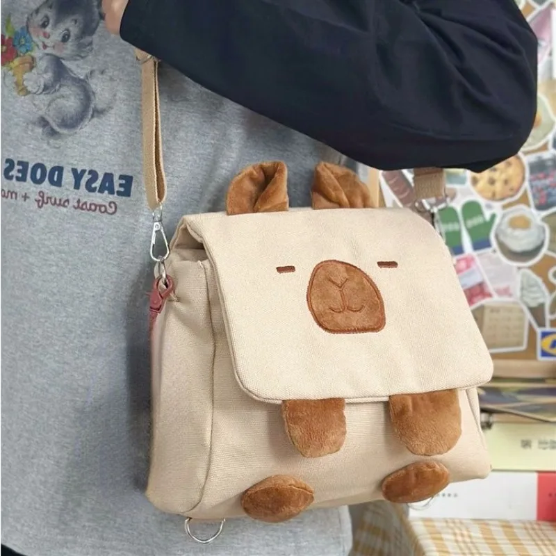 Xiuya-Bolsa de Ombro Capivara Bonita para Mulheres, Mochila Pequena Desenhos Animados, Designer Simples Kawaii, Lona, Bolsa Feminina, Nova Moda, 2024