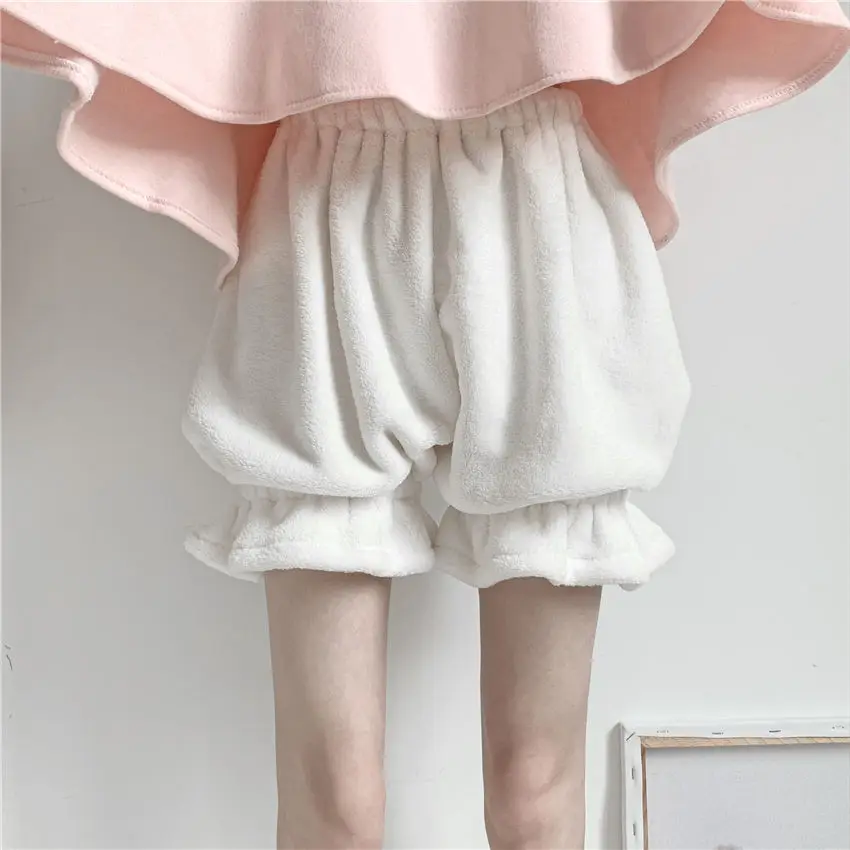 Safety Shorts Autumn Winter Lolita Safety Short Pants Women Cute Plush Warm Pumpkin Shorts Kawaii JK Bloomers Shorts Underwear