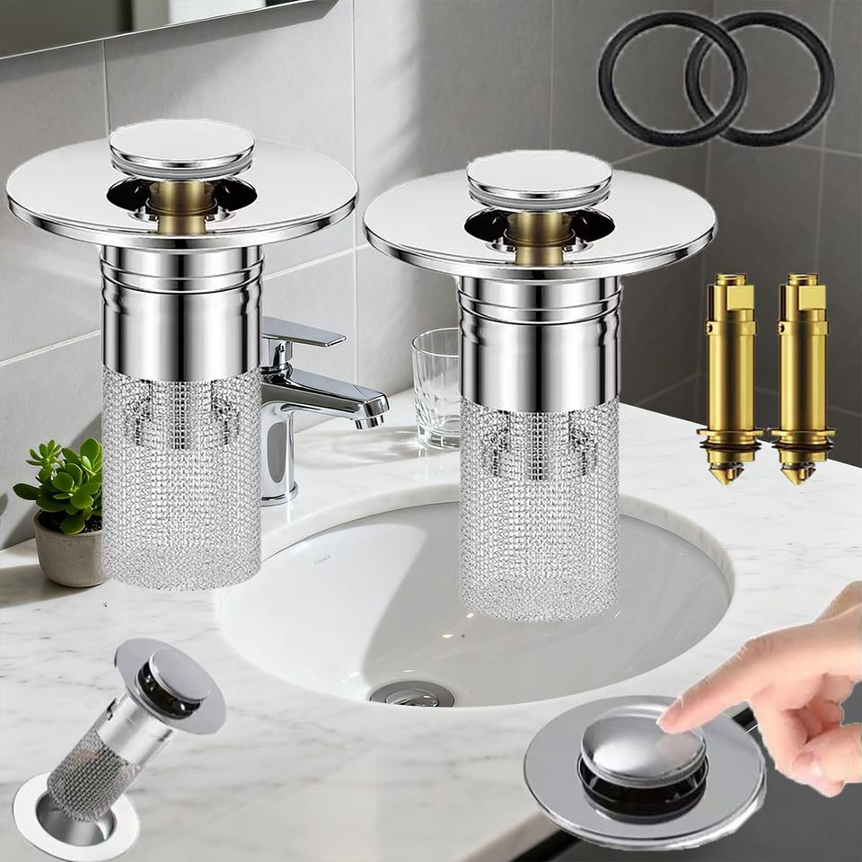 Odor Proof Sink Drain Plug Stainless Steel Bullet Core Pressure Type Washbasin Leak Proof Universal Bathroom Kitchen Accessory