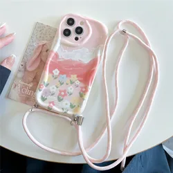 Graffiti Lanyard Shockproof Phone Case with Silicone Neck Cord and Crossbody Strap - iPhone 16 (1)
