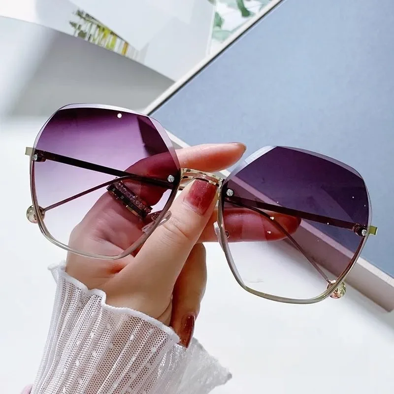 Trendy Randlose Quadratische Sonnenbrille Frauen Männer Designer Marke Sonnenbrille Weiblich Männlich Klassische Metall Spiegel Oculos De Sol