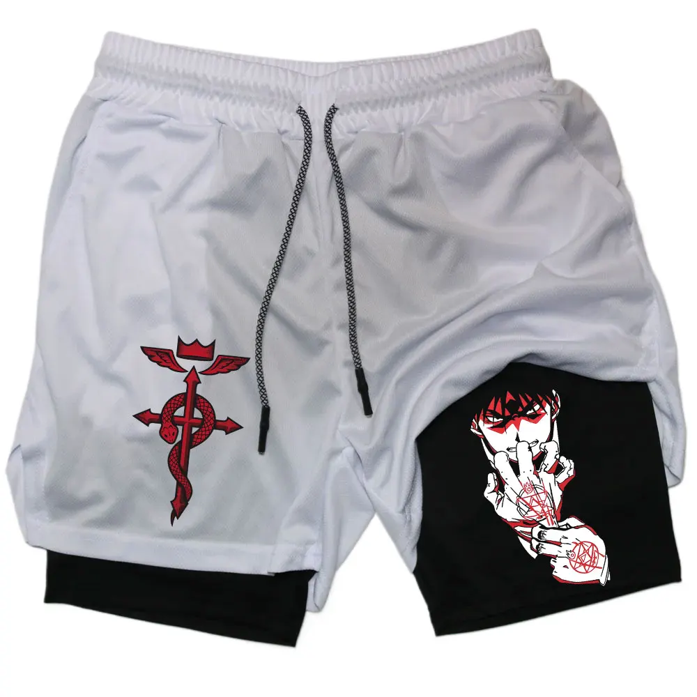 Men Performance Shorts Anime FULLMETAL ALCHEMIST Gym Summer Sports Fitness Workout Jogging Running Short Pants
