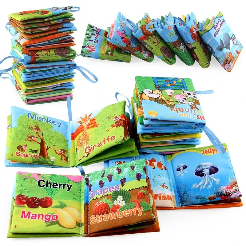 0-12Monthes Baby Cloth Book Fruits Animals Cognize Puzzle Book Infant Kids Early Learning Educational Fabric Books Toys игрушк 6