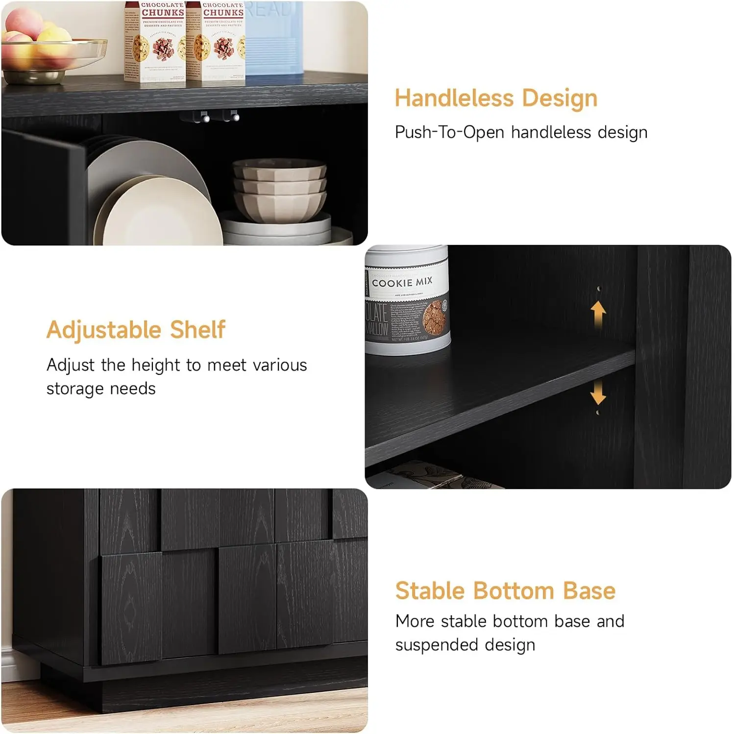 60" Sideboard Buffet Cabinet with Storage, Irregular Panel Design Credenza Mid Century Farmhouse Coffee Bar Cabinet with 4 Doors