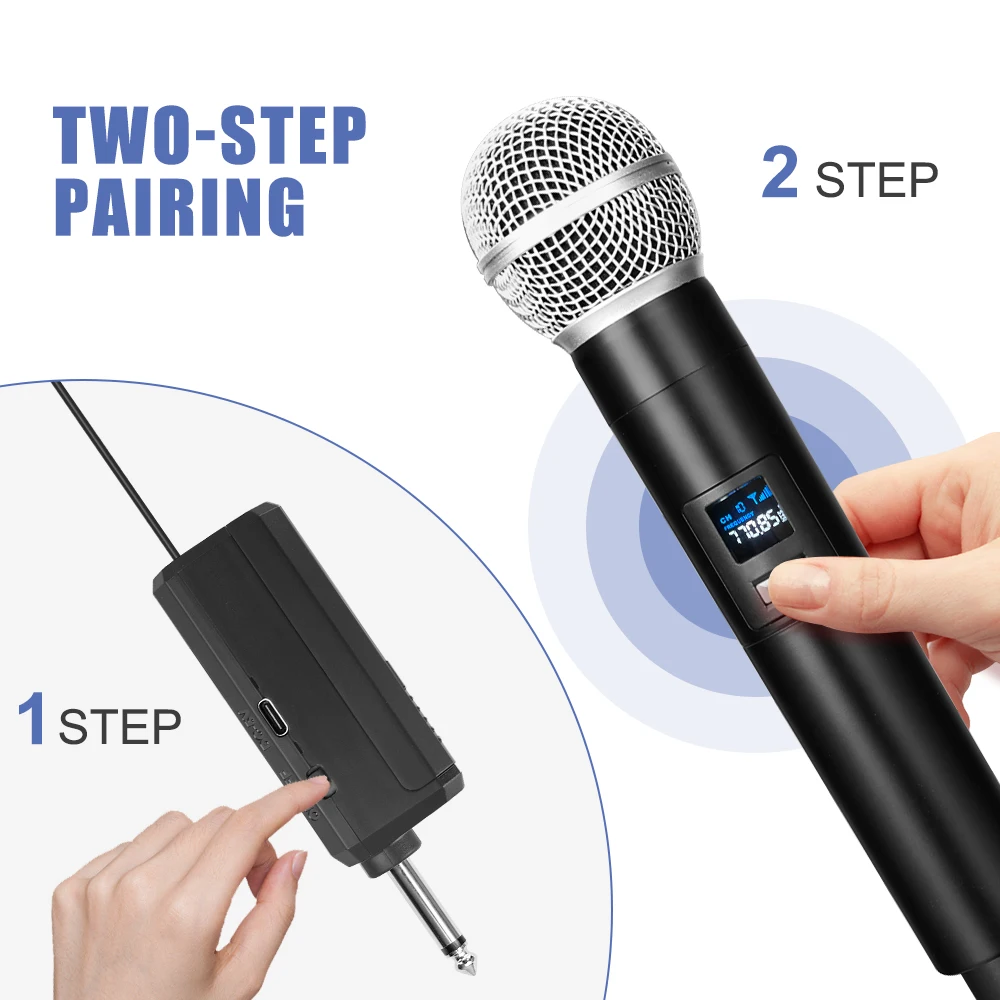 Micrófono inalámbrico cuádruple, sistema de micrófono dinámico de mano inalámbrico Dual con batería receptora recargable para Karaoke_voghion.com