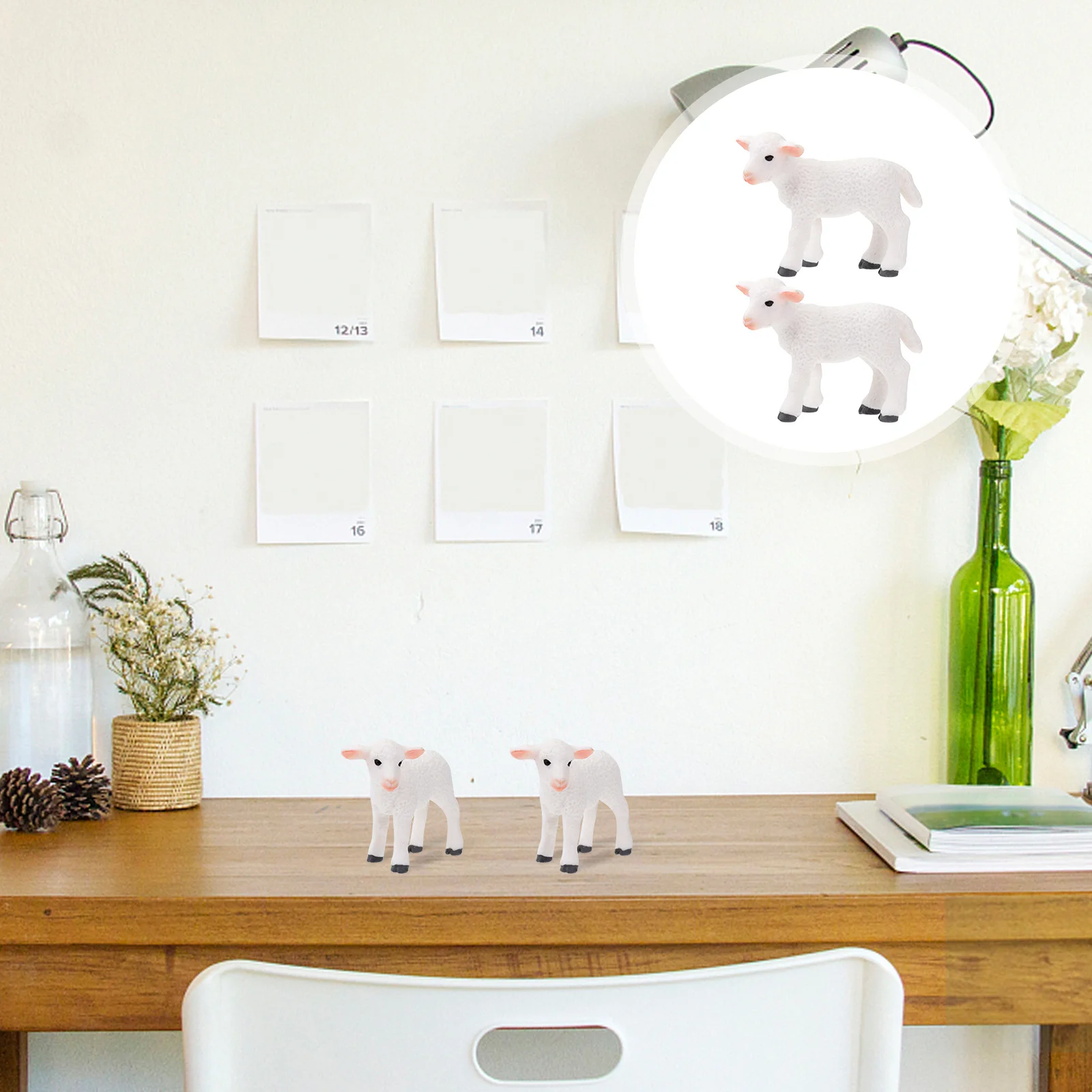 

2Pcs Decorative Lamb Figurine Adornments Plastic Handicrafts Ornament (White)