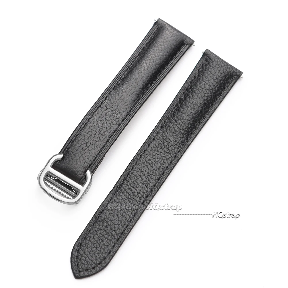 Luxurious Lychee Textured Leather Watch Strap with Folding Buckle - Elegant Cowhide Band