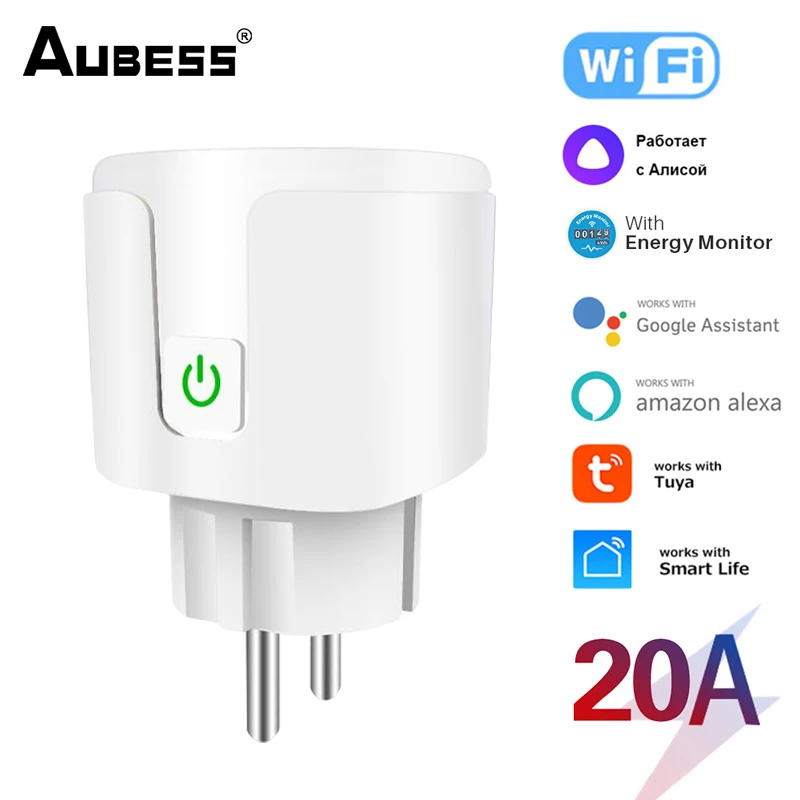 Tuya EU Plug 20A WIFI Remote Timer Power Monitor Smart Socket Works With  Google Home Alice Alexa Smartlife App Timing Control