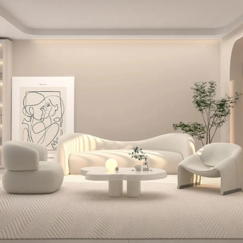 

Beauty salons and clothing stores receive modern simple and creamy curved sofas