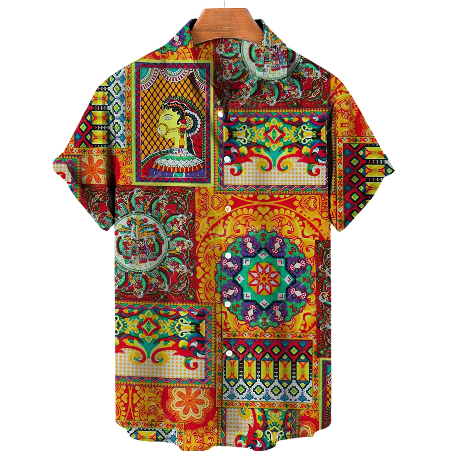 Men'S Hawaiian Casual Shirt Floral Colorful Plaid Short Sleeve For 3d Fashion Simple Button Beach Clothing Sale