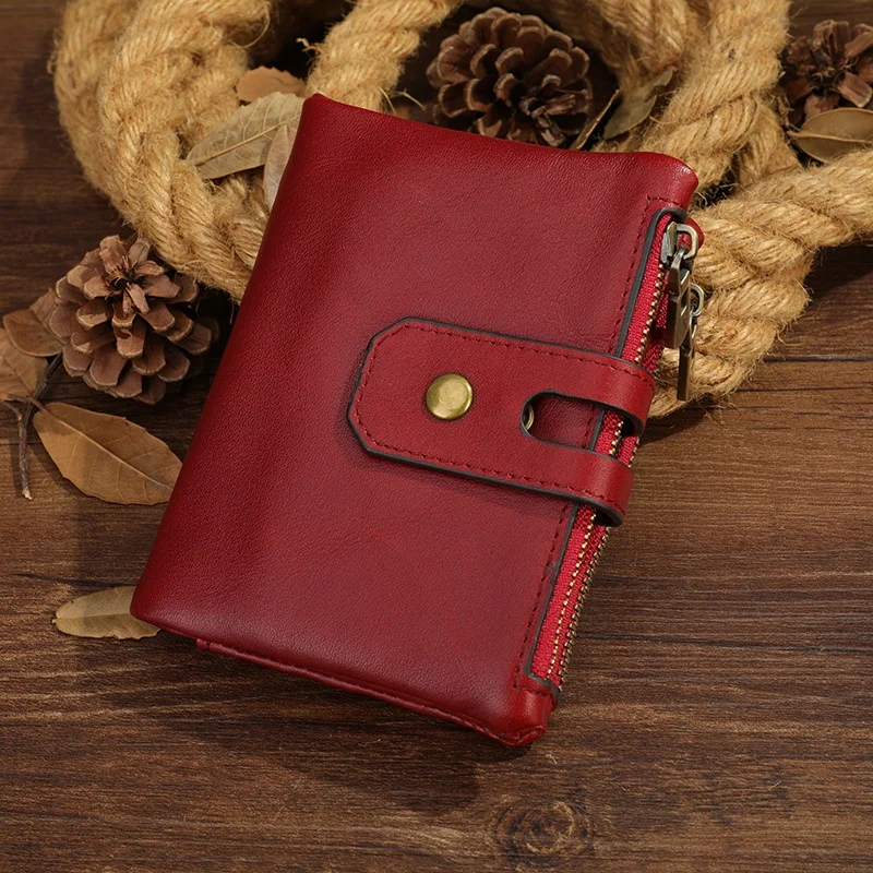 Genuine Leather RFID men's short wallet soft cowhide coin purse vintage zipper wallet large capacity man card holder